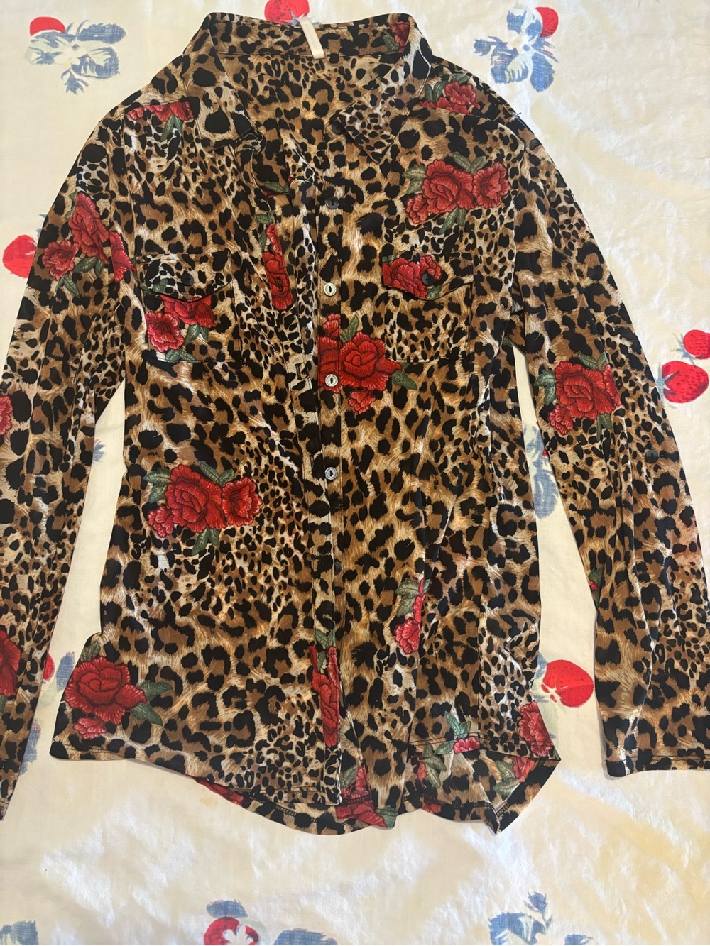 DNA couture Leopard Print Blouse with Rose Accent
